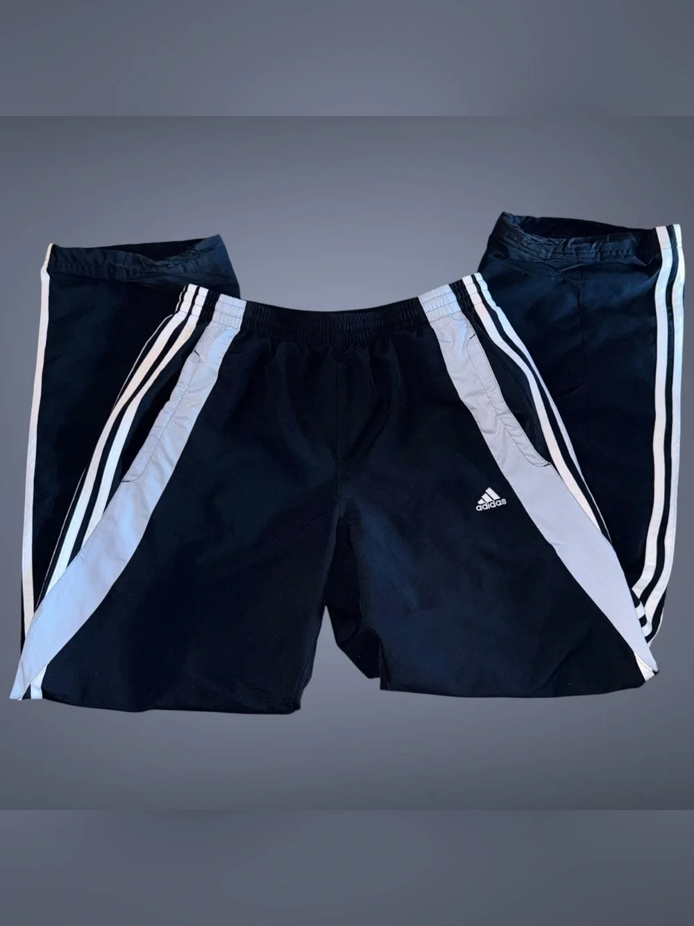 Vintage Y2K Adidas Navy Blue & White Track Pants Mesh Lined Size Medium